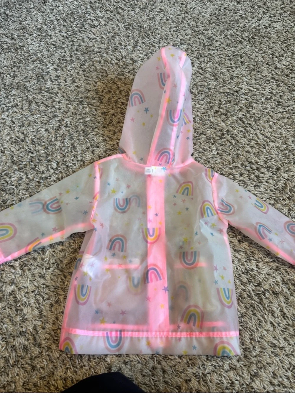 wonder nation Pink Clear Hooded Raincoat with Rainbow Print